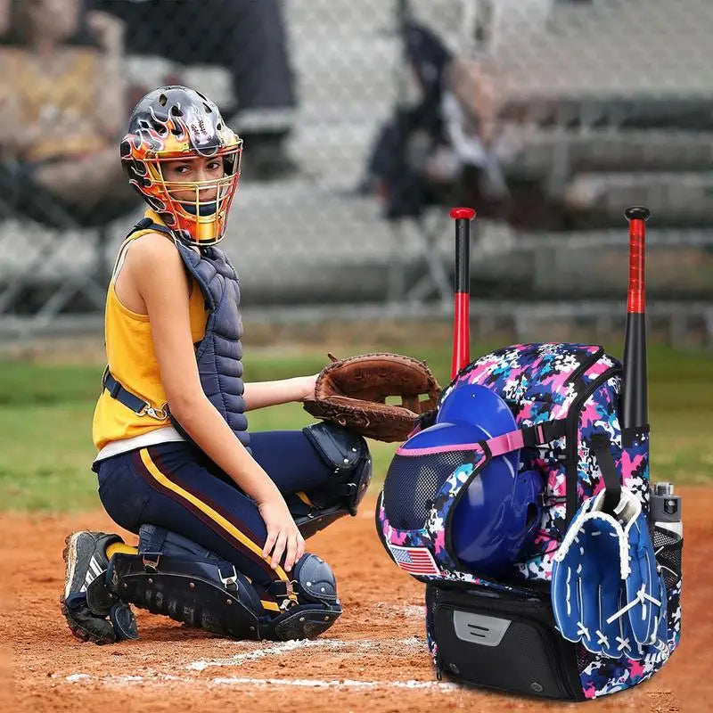 Baseball Backpack Bag Waterproof Bat Glove Helmets & Shoes Compartment