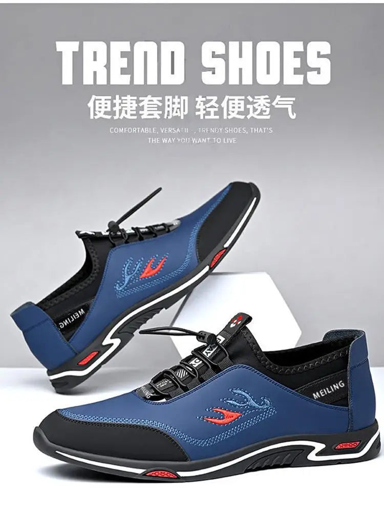 Men' Casual Canva Lace-up Leather Breathable Shoes