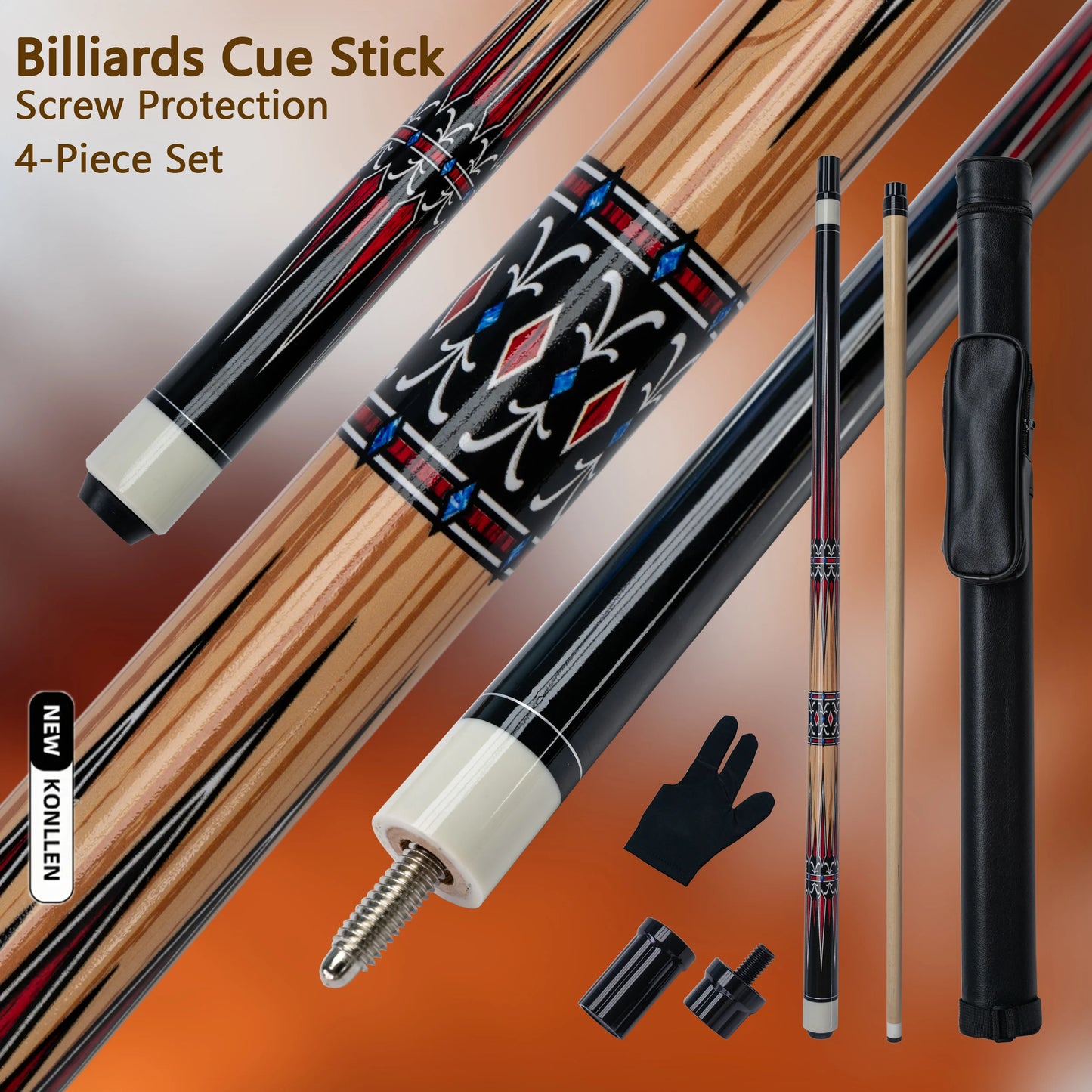 Professional Hardwood Billiards Cue Set 13mm Tip