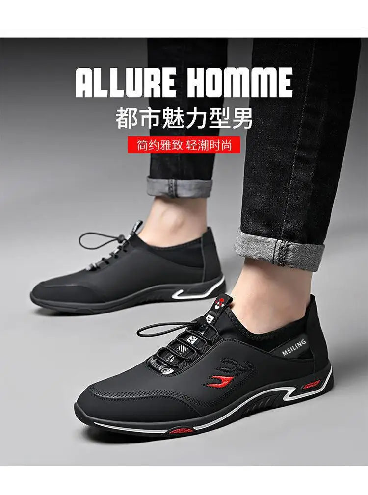 Men' Casual Canva Lace-up Leather Breathable Shoes