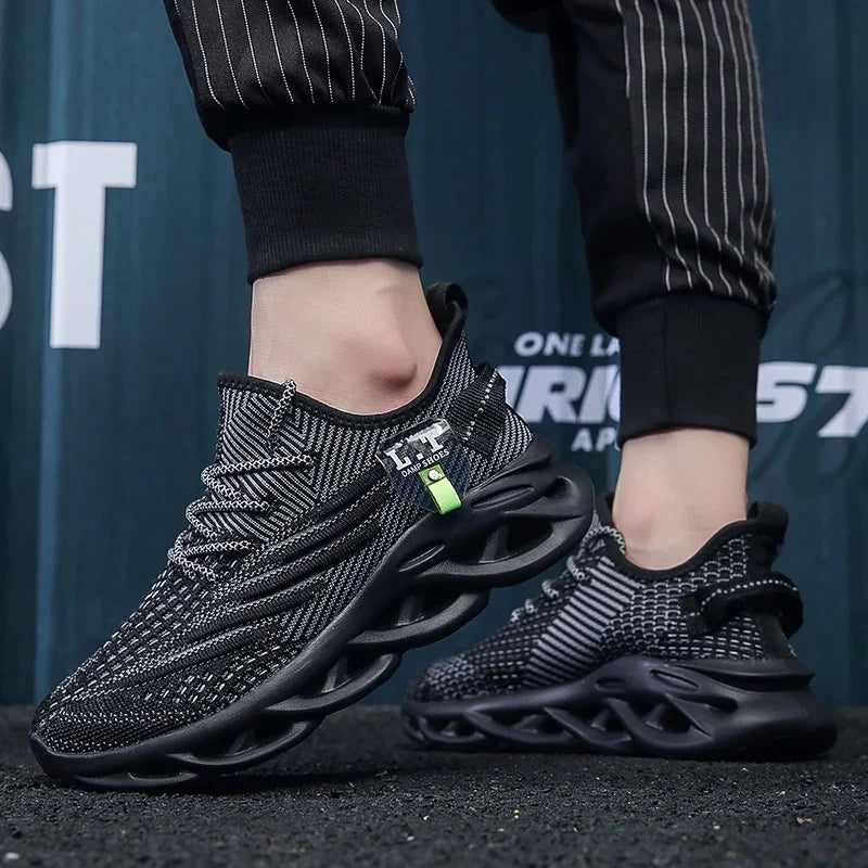 YRZL Men Sports Running Black Jogging Shoes Casual Sneakers