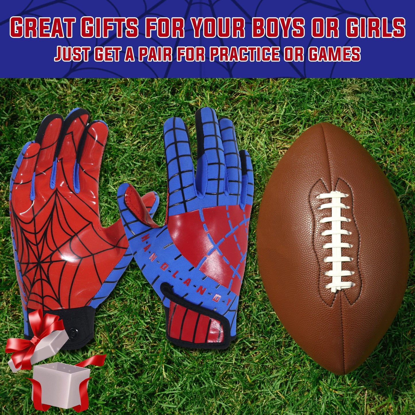 HANDLANDY Youth spider silk American Football Gloves