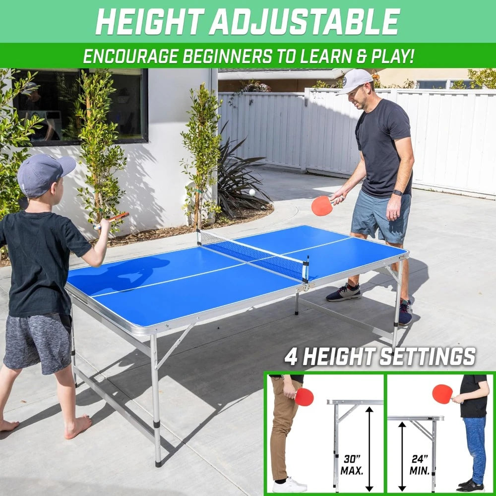 Table Tennis Table, 6 X 3 Ft Mid-Size Set with Adjustable Height, With Two Rackets