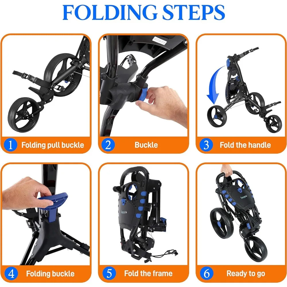 Golf Pushcart - Lightweight Folding Walking Golf Bag Holder w/Foot/Handle Brake