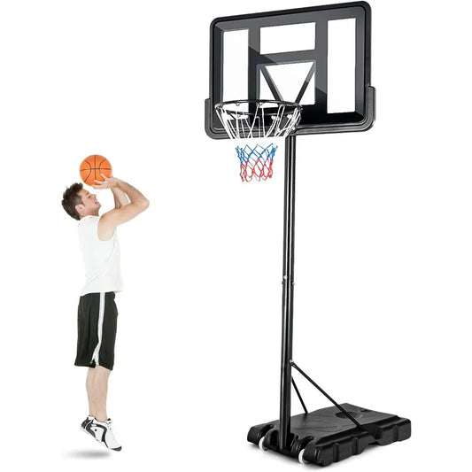 Portable Basketball Hoop, 10FT Height Adjustable with 44" Shatterproof Backboard, Ball Storage & Built-in Wheels