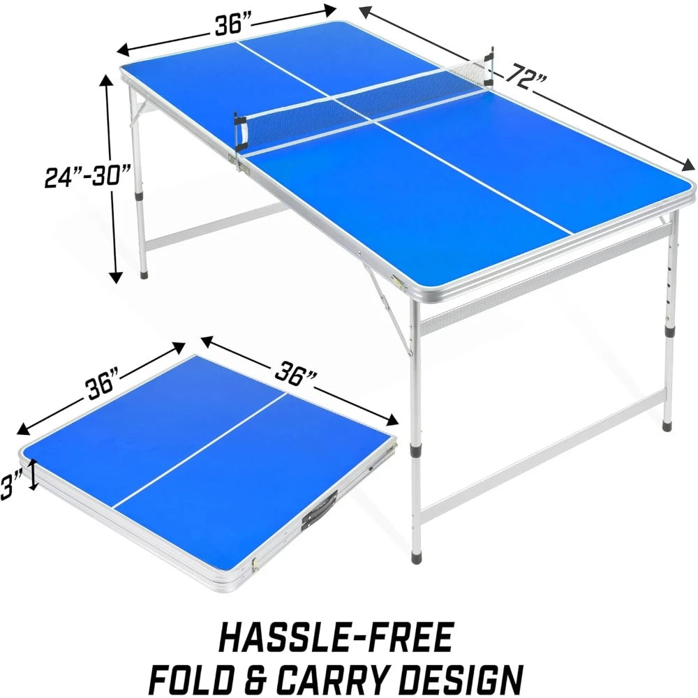 Table Tennis Table, 6 X 3 Ft Mid-Size Set with Adjustable Height, With Two Rackets