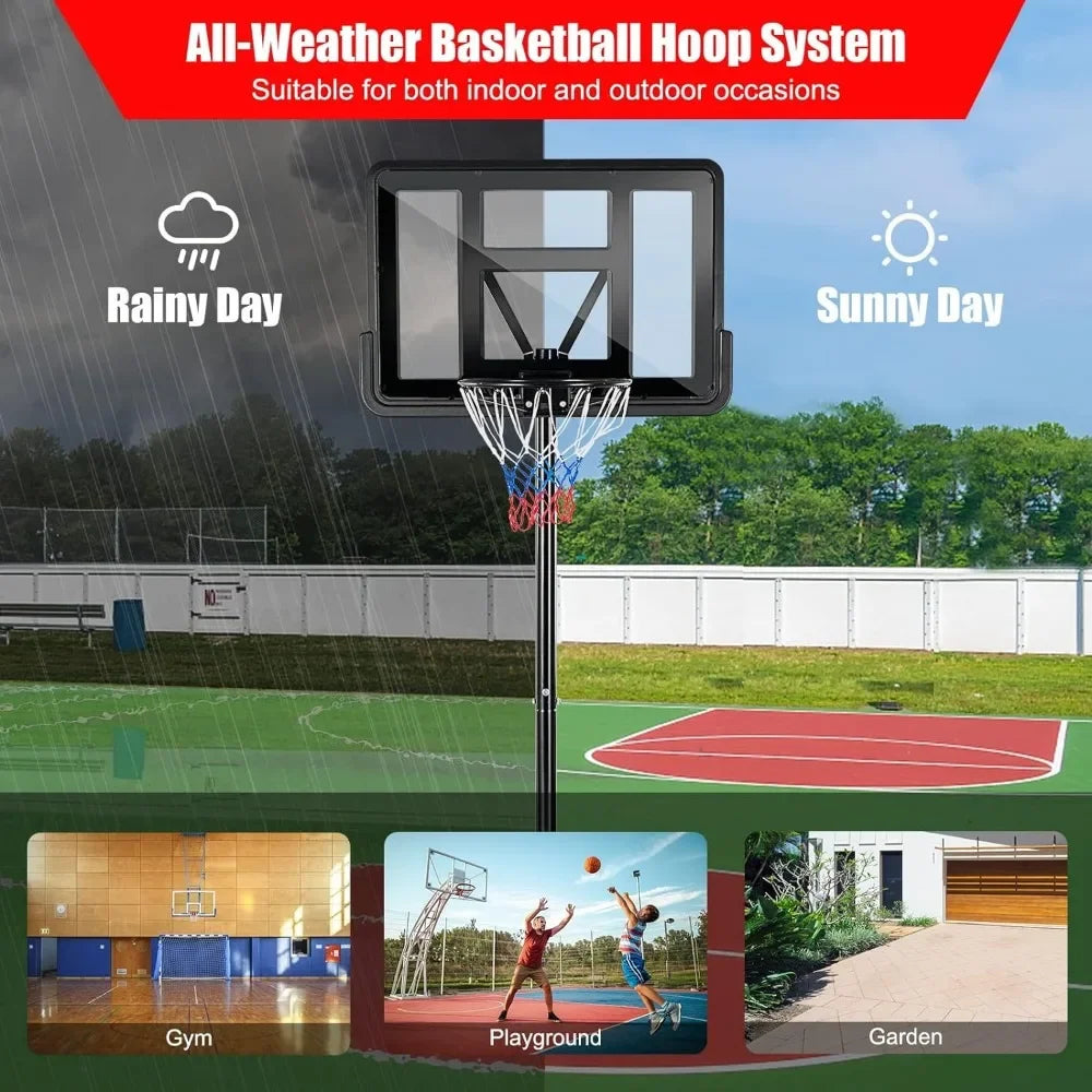 Portable Basketball Hoop, 10FT Height Adjustable with 44" Shatterproof Backboard, Ball Storage & Built-in Wheels