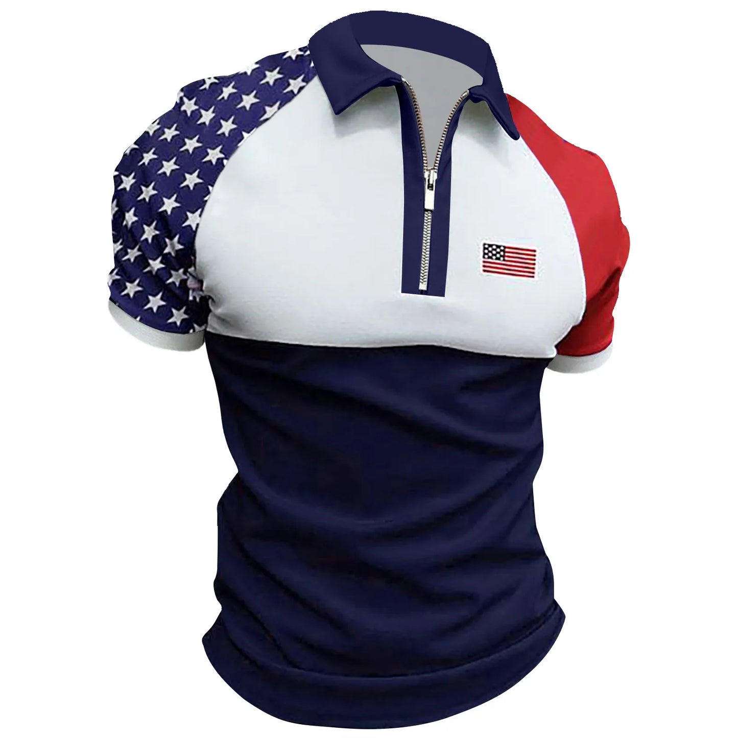 Men's Polo Shirt Independence Day American Flag Print Short Sleeve