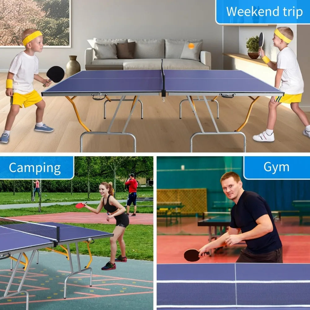 8ft Foldable Ping Pong Table - Mid-Size with Net and 3 Balls Play 2 Paddles