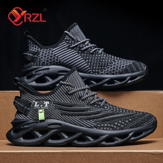 YRZL Men Sports Running Black Jogging Shoes Casual Sneakers