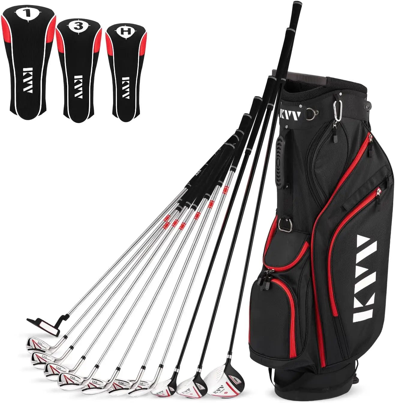 KVV Men’s Complete Golf Clubs Includes Driver, Fairway, Hybrid, 5#-P# Irons, Putter, Stand Bag, Head Covers, Right H