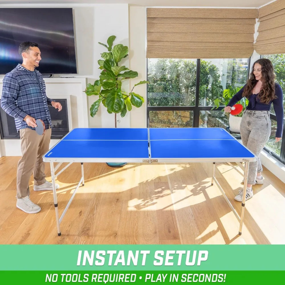 Table Tennis Table, 6 X 3 Ft Mid-Size Set with Adjustable Height, With Two Rackets