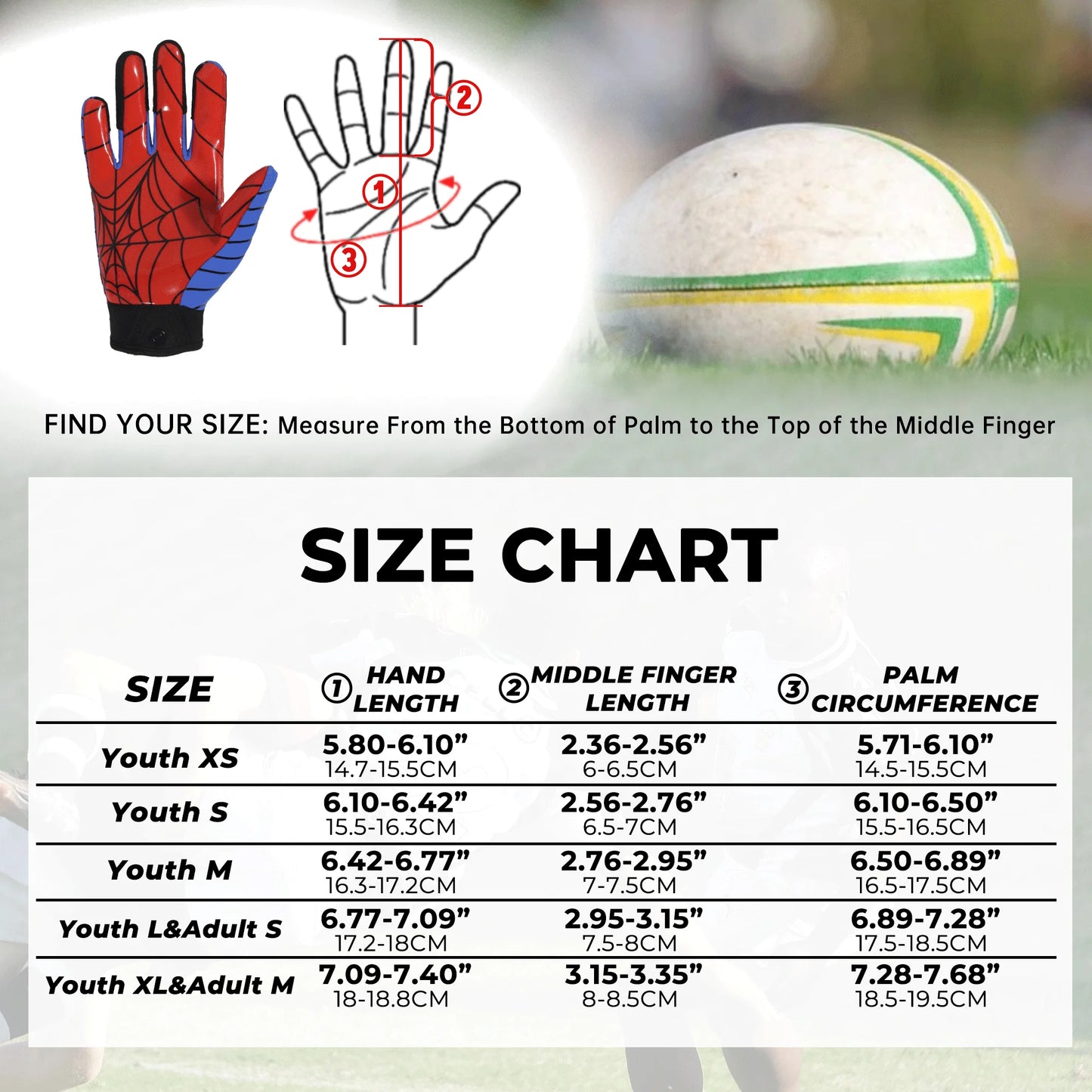 HANDLANDY Youth spider silk American Football Gloves