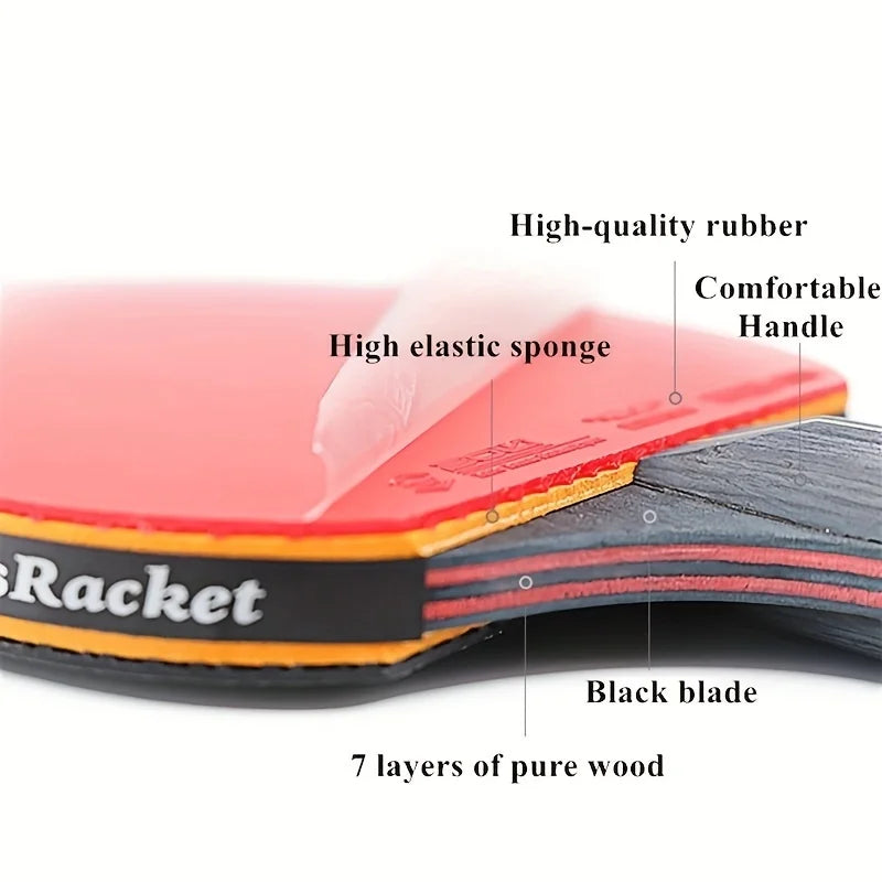 2Pcs Professional Table Tennis Rackets, Double Sided Rubber Paddle & Bag