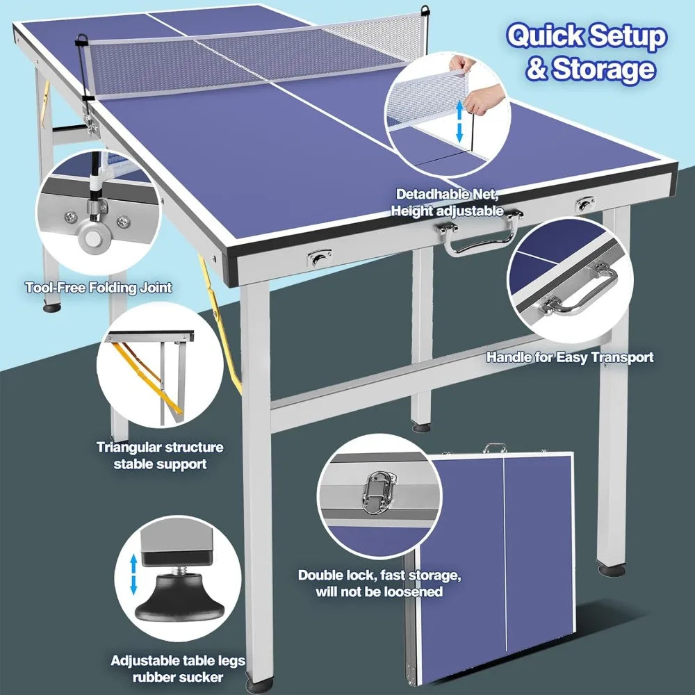 Ping Pong Table,Foldable,with Net and2 Ping Pong Paddles and 3 Balls