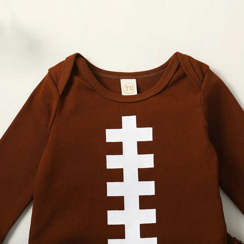 0-18M Baby Boy Girl Football Outfit Long Sleeve Romper Elastic Pants 3PCS Clothes