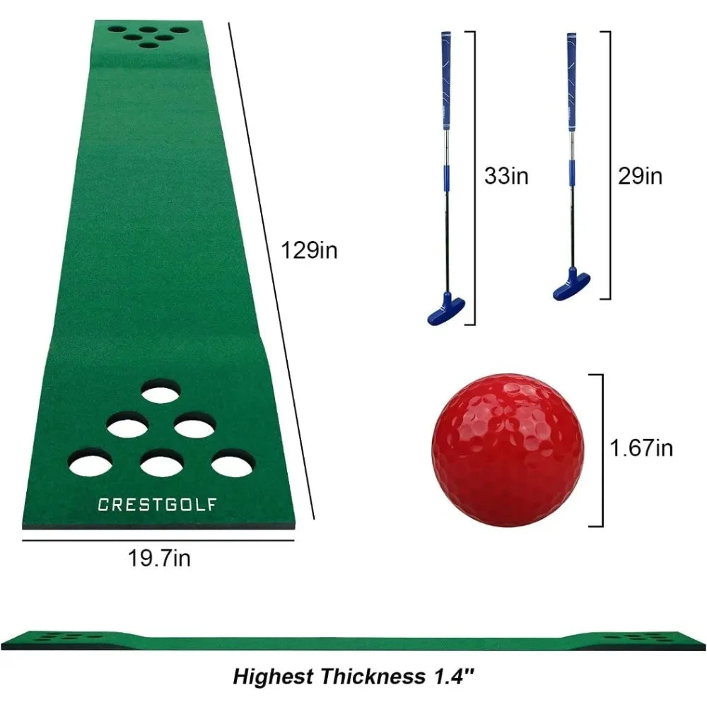 Golf Pong Mat Game Set Green Mat, Golf Putting Mat with 2 Putters, 6 Golf Balls,