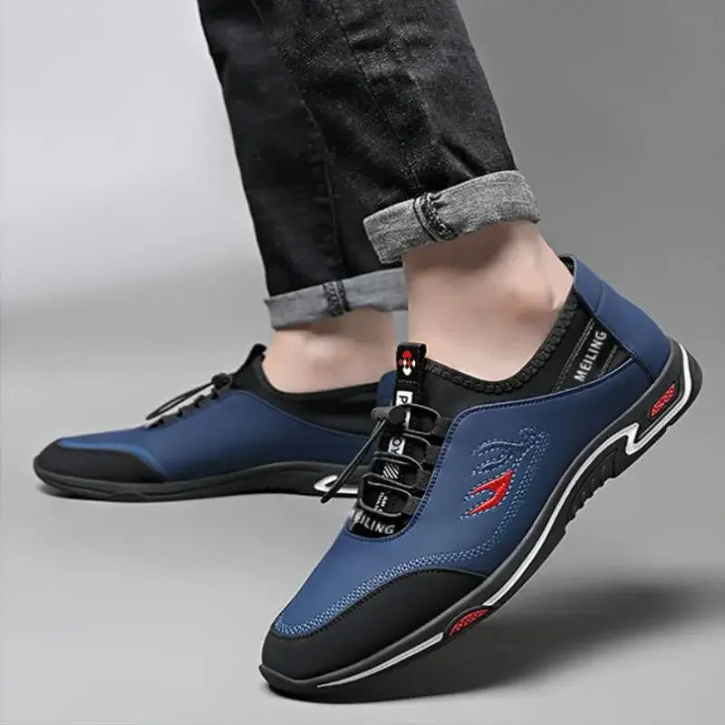 Men' Casual Canva Lace-up Leather Breathable Shoes