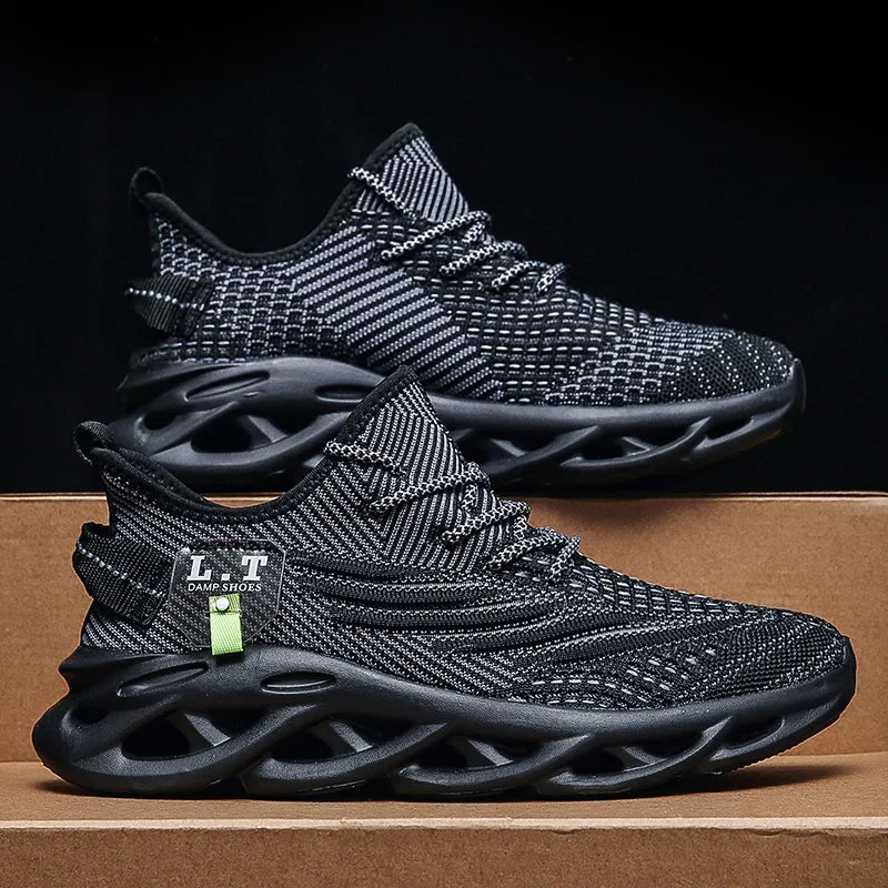 YRZL Men Sports Running Black Jogging Shoes Casual Sneakers