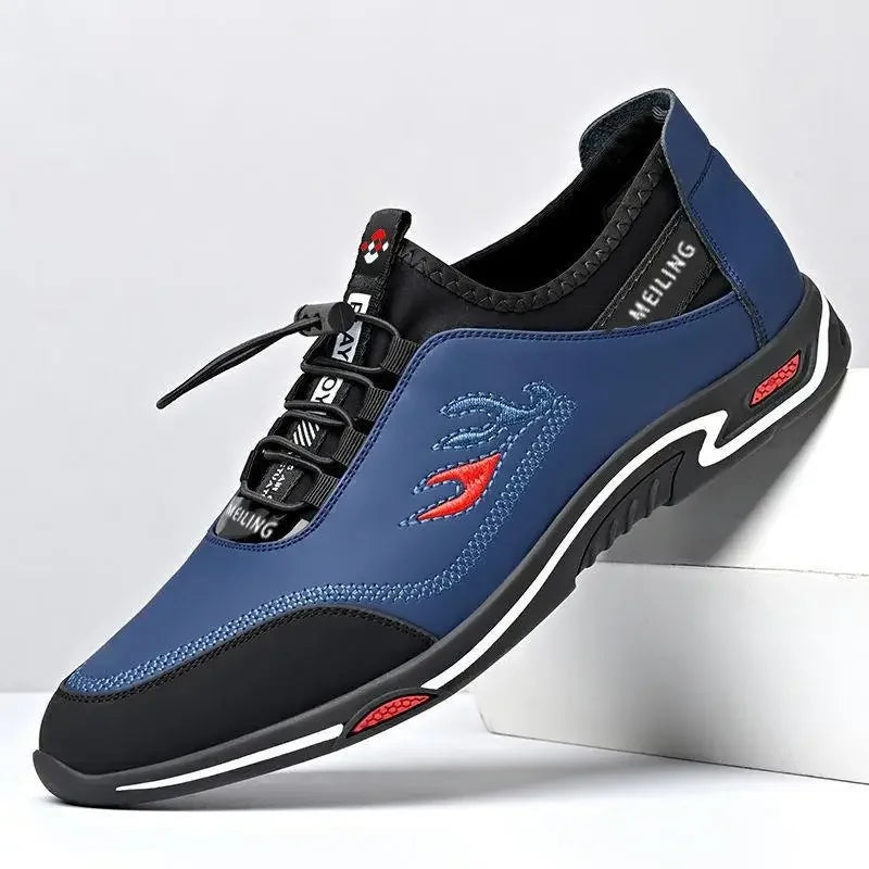 Men' Casual Canva Lace-up Leather Breathable Shoes