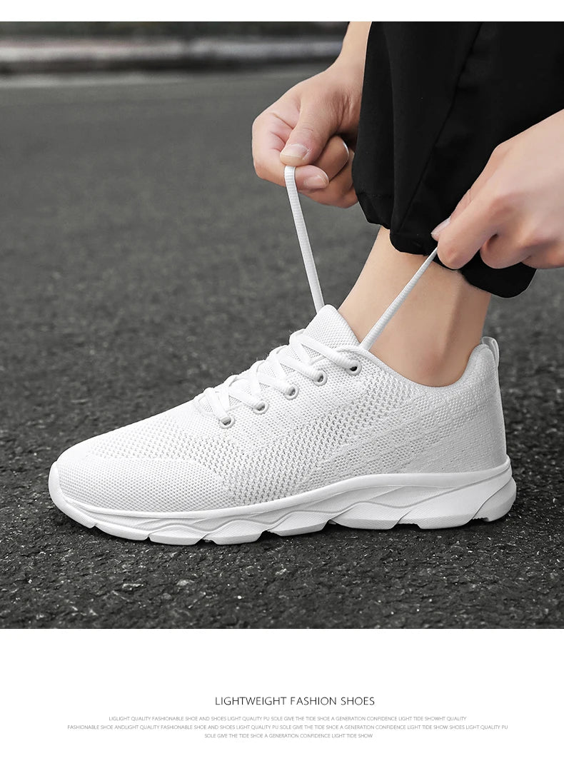 New Men's Shoes Breathable Casual Sneakers Summer White Running Shoes Lightweight Soft Sports Shoe for Male Large Size 35-45