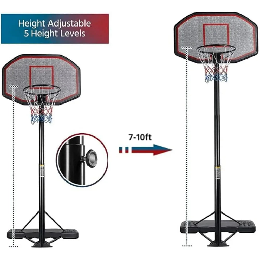 7-10ft Basketball Hoop System Portable Outdoor/Indoor Adjustable Height