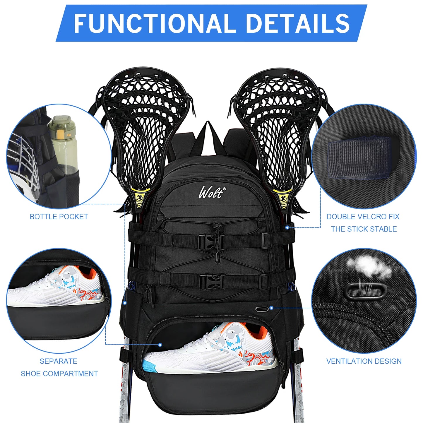 Lacrosse Bag Backpack Two Sticks Holder Field Hockey