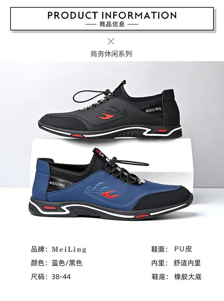 Men' Casual Canva Lace-up Leather Breathable Shoes