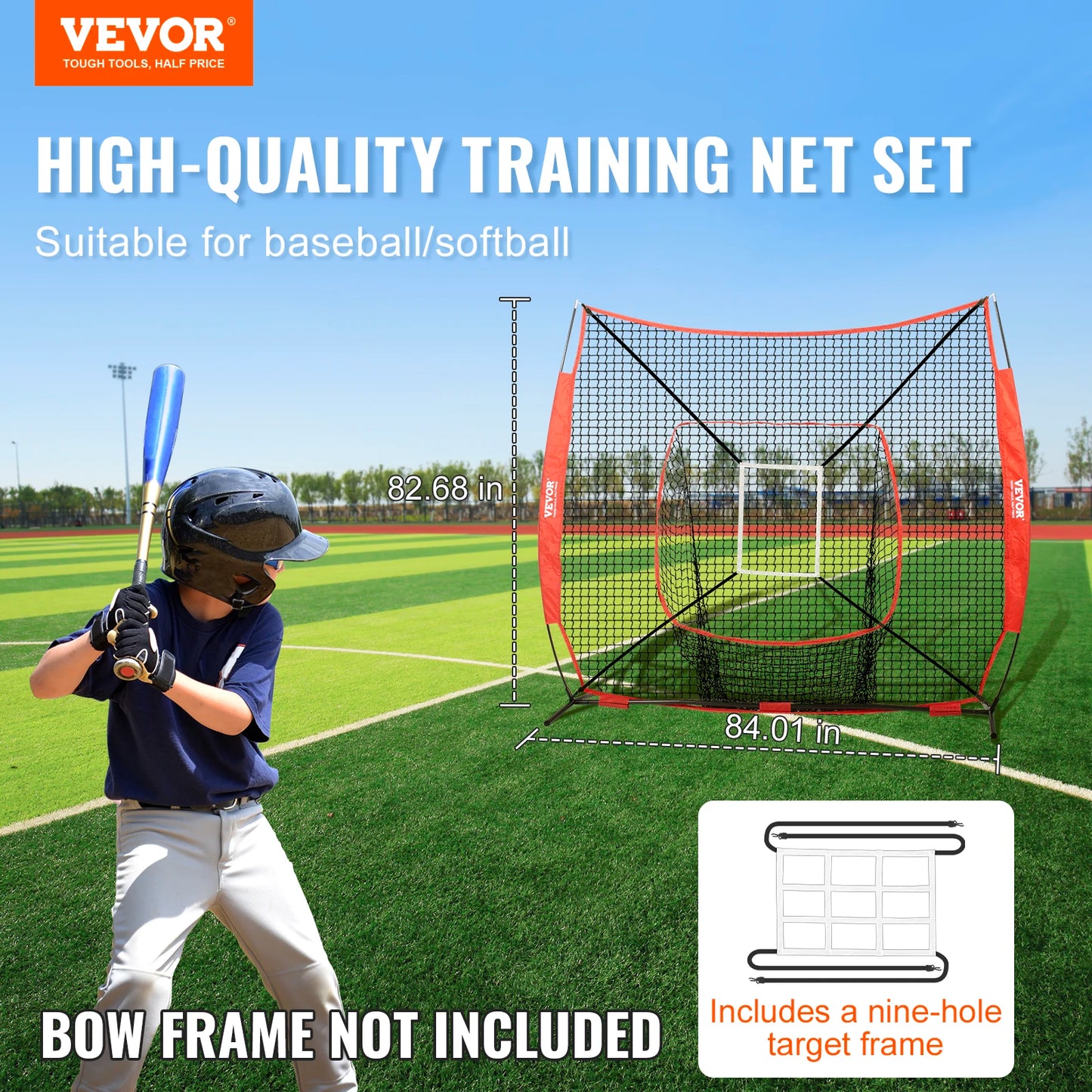 VEVOR 7x7 ft Baseball Softball Practice Net Hitting Catching Pitching Baseball Training Aids