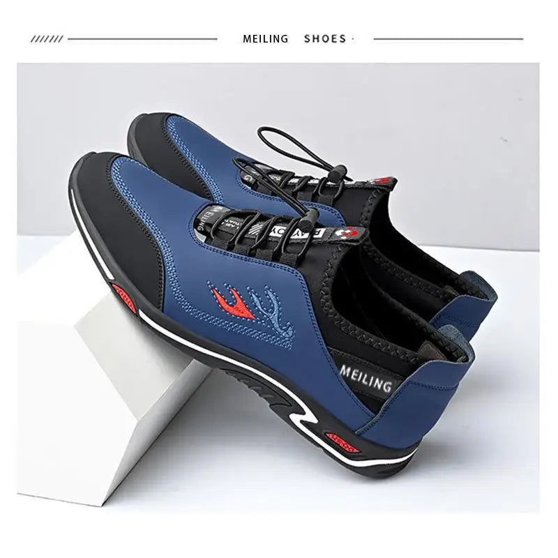 Men' Casual Canva Lace-up Leather Breathable Shoes